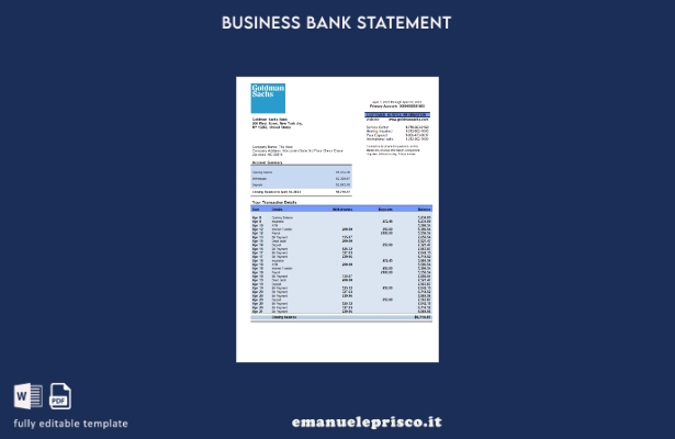 stile verificato Modello di estratto conto dell'organizzazione bancaria Goldman 